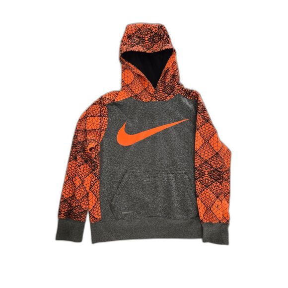 Nike Dri-Fit Swoosh Hoodie Kids Medium Black Orange Front Pockets - Picture 1 of 6